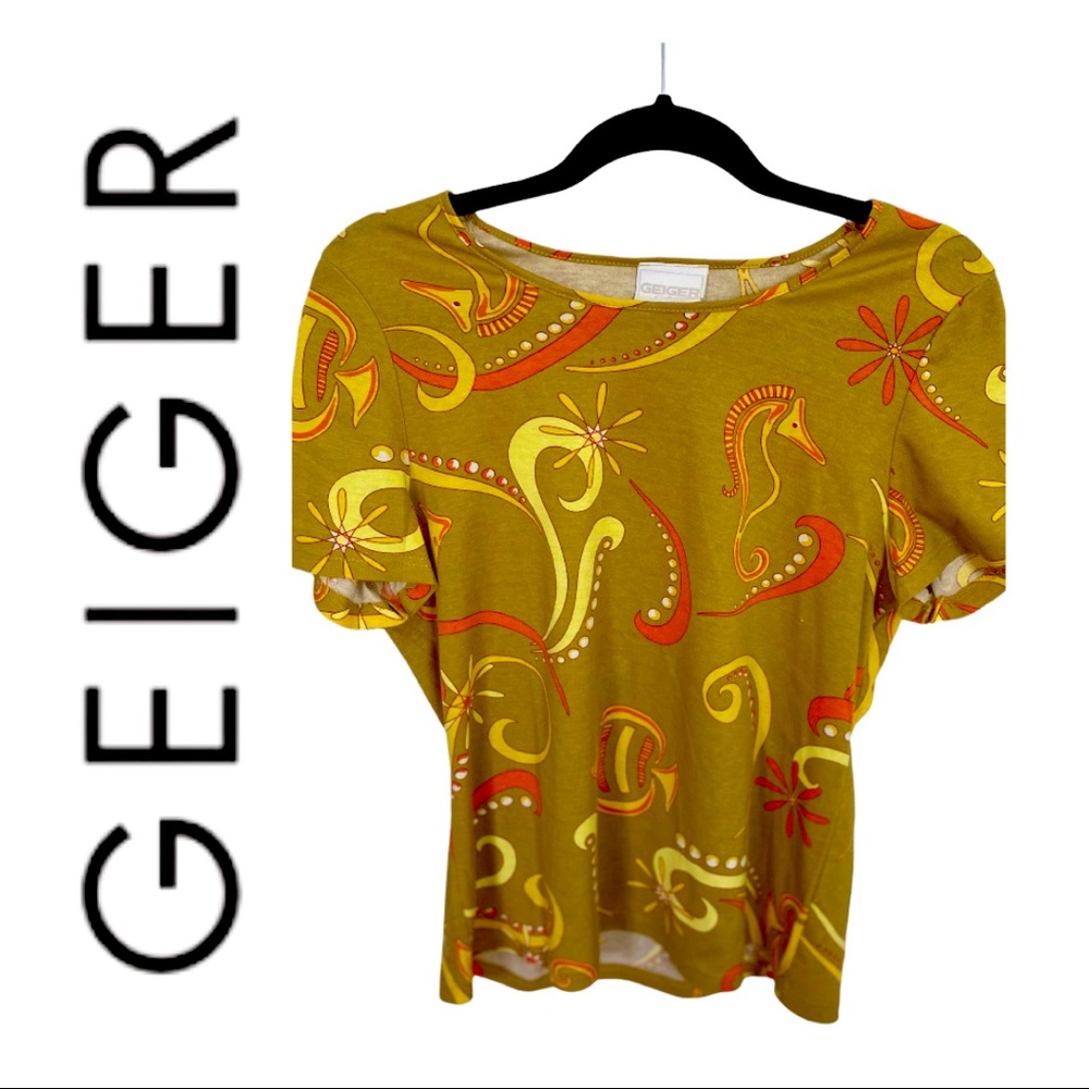 Geiger Beigr and Orange Print Short Sleeve T-Shirt